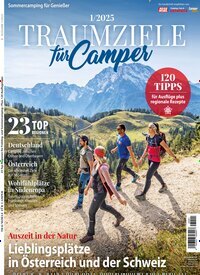 Titelbild der Ausgabe 1/2025 von Traumziele für Camper. Diese Zeitschrift und viele weitere Automagazine und Motorradzeitschriften als Abo oder epaper bei United Kiosk online kaufen.