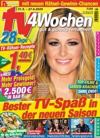 Titelbild der Ausgabe 7/2025 von TV 4 Wochen. Diese Zeitschrift und viele weitere Programmzeitschriften als Abo oder epaper bei United Kiosk online kaufen.
