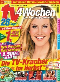 Titelbild der Ausgabe 11/2025 von TV 4 Wochen. Diese Zeitschrift und viele weitere Programmzeitschriften als Abo oder epaper bei United Kiosk online kaufen.