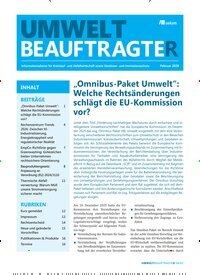 Titelbild der Ausgabe 2/2026 von UmweltbeauftragteR. Diese Zeitschrift und viele weitere Naturzeitschriften, Landwirtschaftszeitungen und Umweltmagazine als Abo oder epaper bei United Kiosk online kaufen.