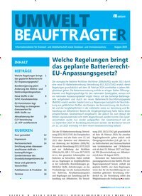 Titelbild der Ausgabe 8/2025 von UmweltbeauftragteR. Diese Zeitschrift und viele weitere Naturzeitschriften, Landwirtschaftszeitungen und Umweltmagazine als Abo oder epaper bei United Kiosk online kaufen.