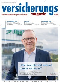 Titelbild der Ausgabe 1/2026 von Versicherungsmagazin. Diese Zeitschrift und viele weitere Businessmagazine als Abo oder epaper bei United Kiosk online kaufen.