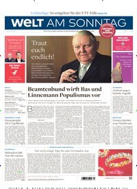 Titelbild der Ausgabe 24/2026 von Welt am Sonntag Bayern Frühausgabe. Diese Zeitschrift und viele weitere Zeitungsabos als Abo oder epaper bei United Kiosk online kaufen.