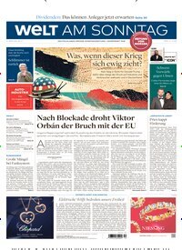 Titelbild der Ausgabe 12/2026 von Welt am Sonntag Gesamt Frühausgabe. Diese Zeitschrift und viele weitere Zeitungsabos als Abo oder epaper bei United Kiosk online kaufen.