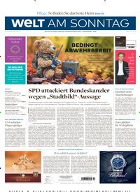 Titelbild der Ausgabe 43/2025 von Welt am Sonntag Gesamtausgabe. Diese Zeitschrift und viele weitere Zeitungsabos als Abo oder epaper bei United Kiosk online kaufen.