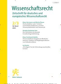 Titelbild der Ausgabe 2/2025 von Wissenschaftsrecht (WissR). Diese Zeitschrift und viele weitere Jurazeitschriften und Zeitschriften für Verwaltung als Abo oder epaper bei United Kiosk online kaufen.
