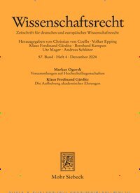 Titelbild der Ausgabe 4/2024 von Wissenschaftsrecht (WissR). Diese Zeitschrift und viele weitere Jurazeitschriften und Zeitschriften für Verwaltung als Abo oder epaper bei United Kiosk online kaufen.