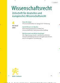 Titelbild der Ausgabe 4/2025 von Wissenschaftsrecht (WissR). Diese Zeitschrift und viele weitere Jurazeitschriften und Zeitschriften für Verwaltung als Abo oder epaper bei United Kiosk online kaufen.