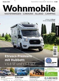 Titelbild der Ausgabe 10/2026 von Wohnmobile Kastenwagen, Caravan, Allrad & Camping. Diese Zeitschrift und viele weitere Automagazine und Motorradzeitschriften als Abo oder epaper bei United Kiosk online kaufen.