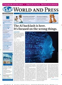 Titelbild der Ausgabe 9/2023 von World and Press - Artificial Intelligence. Diese Zeitschrift und viele weitere Reisemagazine, Freizeitmagazine und Wissensmagazine als Abo oder epaper bei United Kiosk online kaufen.