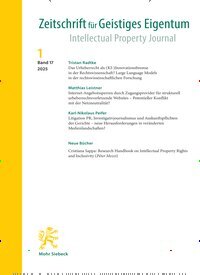 Titelbild der Ausgabe 1/2025 von Zeitschrift für Geistiges Eigentum (ZGE). Diese Zeitschrift und viele weitere Zeitschriften für Pädagogik als Abo oder epaper bei United Kiosk online kaufen.