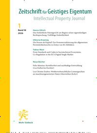 Titelbild der Ausgabe 1/2026 von Zeitschrift für Geistiges Eigentum (ZGE). Diese Zeitschrift und viele weitere Zeitschriften für Pädagogik als Abo oder epaper bei United Kiosk online kaufen.