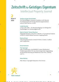 Titelbild der Ausgabe 2/2025 von Zeitschrift für Geistiges Eigentum (ZGE). Diese Zeitschrift und viele weitere Zeitschriften für Pädagogik als Abo oder epaper bei United Kiosk online kaufen.