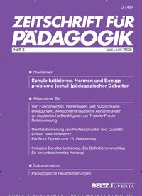 Titelbild der Ausgabe 3/2026 von Zeitschrift für Pädagogik. Diese Zeitschrift und viele weitere Zeitschriften für Pädagogik als Abo oder epaper bei United Kiosk online kaufen.