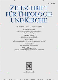 Titelbild der Ausgabe 4/2025 von Zeitschrift für Theologie und Kirche (ZThK). Diese Zeitschrift und viele weitere Kunstmagazine und Kulturmagazine als Abo oder epaper bei United Kiosk online kaufen.
