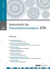 Titelbild der Ausgabe 2/2025 von Zeitschrift für Transaktionsanalyse ZTA. Diese Zeitschrift und viele weitere Zeitschriften für Pädagogik als Abo oder epaper bei United Kiosk online kaufen.