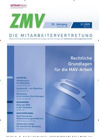 Titelbild der Ausgabe 3/2025 von ZMV - DIE MITARBEITERVERTRETUNG. Diese Zeitschrift und viele weitere Jurazeitschriften und Zeitschriften für Verwaltung als Abo oder epaper bei United Kiosk online kaufen.