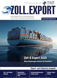 Titelbild der Ausgabe 1/2026 von ZOLL.EXPORT. Diese Zeitschrift und viele weitere Jurazeitschriften und Zeitschriften für Verwaltung als Abo oder epaper bei United Kiosk online kaufen.
