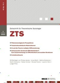 Titelbild der Ausgabe 1/2023 von ZTS Zeitschrift für Theoretische Soziologie. Diese Zeitschrift und viele weitere Wissenschaftsmagazine als Abo oder epaper bei United Kiosk online kaufen.